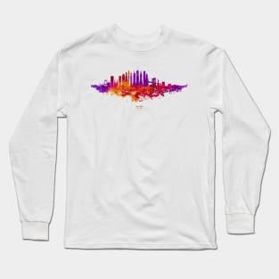 New York City Skyline Colorful Watercolor in red orange and purple Long Sleeve T-Shirt